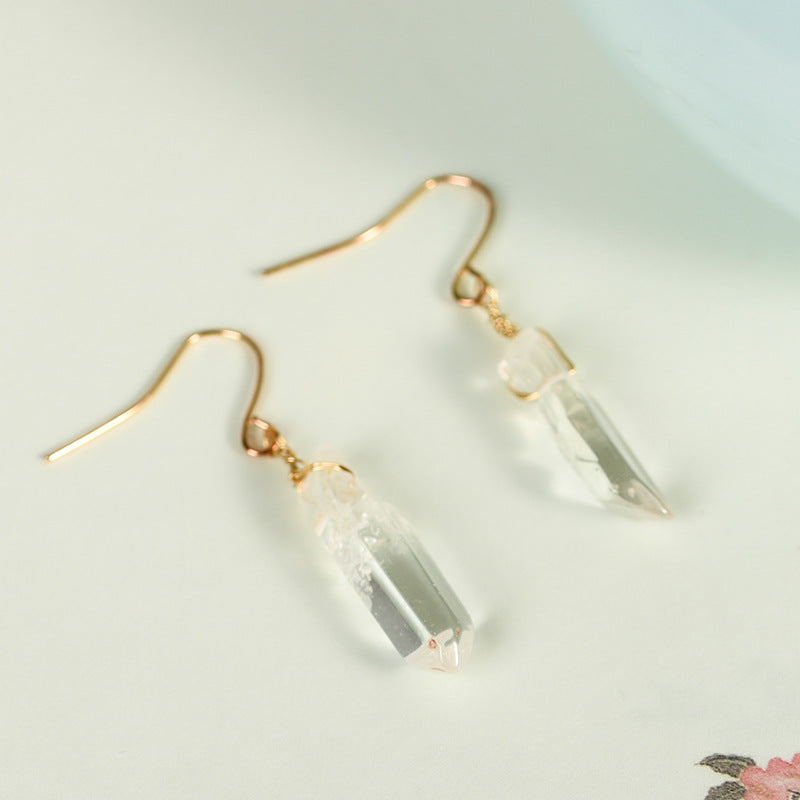 Wholesale natural white crystal column earrings, simple women's long earrings, irregular raw stone earrings 