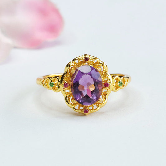 Natural Amethyst Ring Purple Colorful Jewelry Ring Ring Jewelry CB3121304 