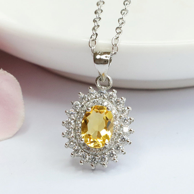 Natural citrine pendant full of diamonds sunflower necklace women's jewelry CB3112308 