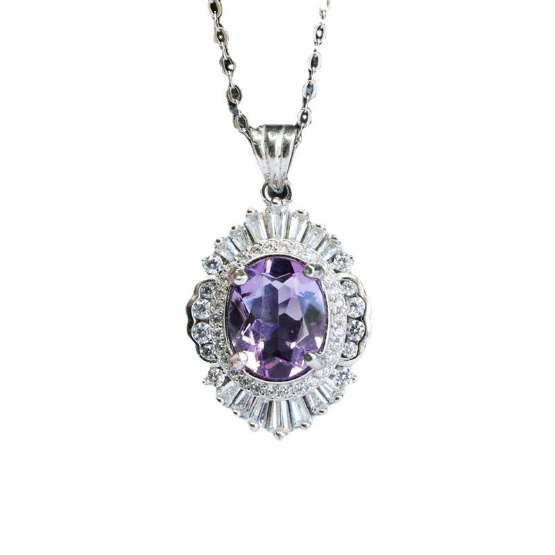 S925 silver inlaid natural amethyst pendant light luxury style colorful treasure live supply CB2082011 