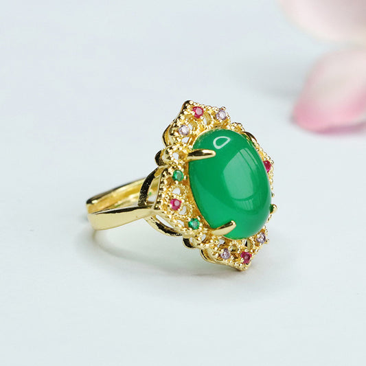 Ice chrysoprase ring red agate ring ring palace style MN4012605