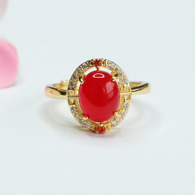 Ice chrysoprase ring red agate finger ring new Chinese style MN4012603