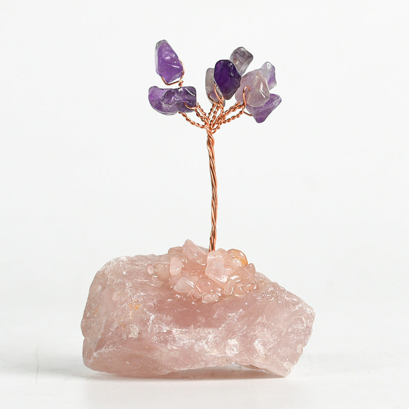 Rose quartz original stone base crystal tree ornaments handicrafts amethyst creative tree home office desk crystal tree ornaments 