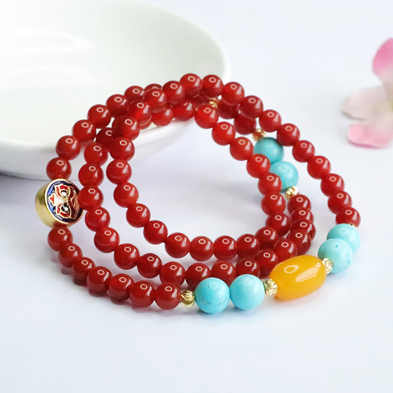 Natural red agate multi-circle bracelet, chalcedony necklace, antique style MN4062902