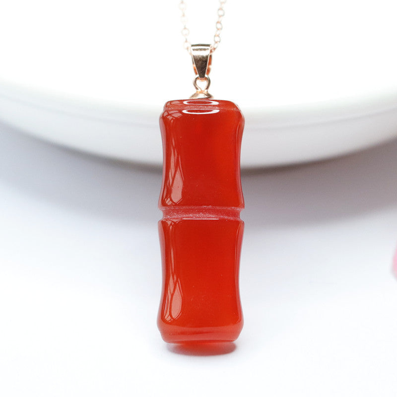 S925 silver inlaid with natural red agate bamboo pendant jewelry chalcedony MN2032405