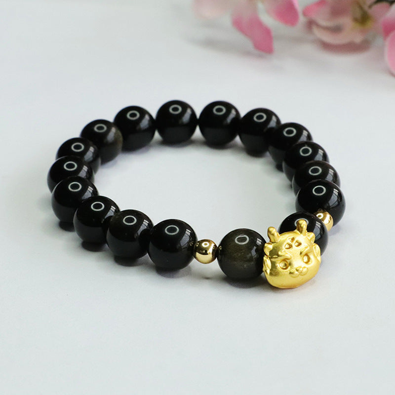 Natural Gold Obsidian Zodiac Dragon Bracelet Gold Sand Obsidian Bracelet CB3111608 