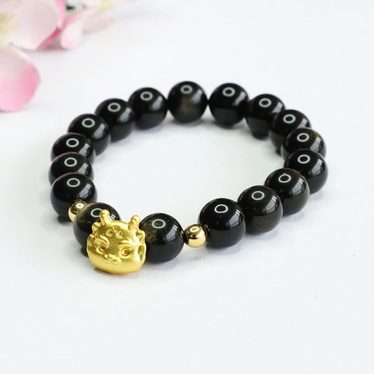 Natural Gold Obsidian Zodiac Dragon Bracelet Gold Sand Obsidian Bracelet CB3111608 