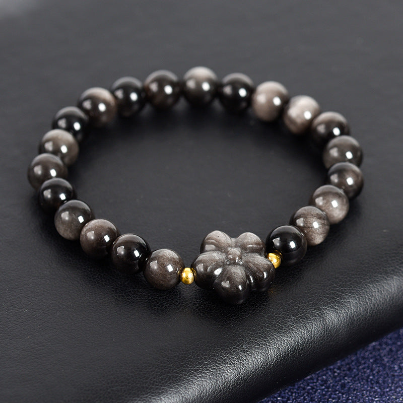 Natural silver obsidian planet bead bracelet obsidian cute kttiy cat bracelet couple style finger wrap soft bracelet 