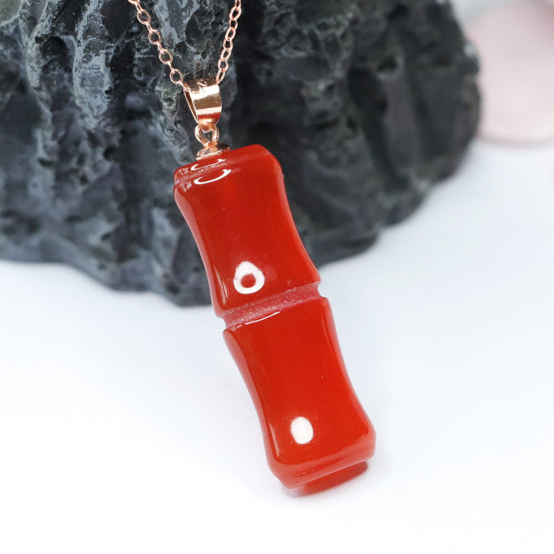 S925 silver inlaid with natural red agate bamboo pendant jewelry chalcedony MN2032405