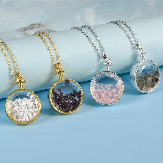 Hot-selling new multi-color optional stone rose quartz simple personalized necklace round pendant 