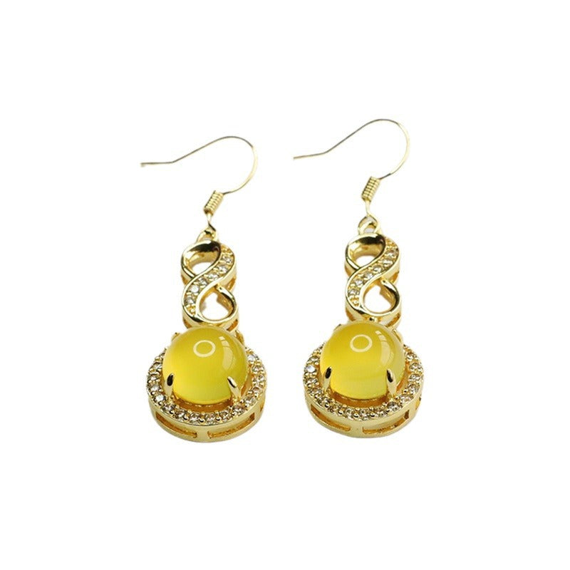 Natural red agate ear hook yellow chalcedony earrings women's jewelry MN4012301