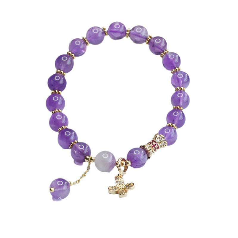 Natural amethyst bracelet four-leaf clover tassel bracelet women's jewelry CB3062906 