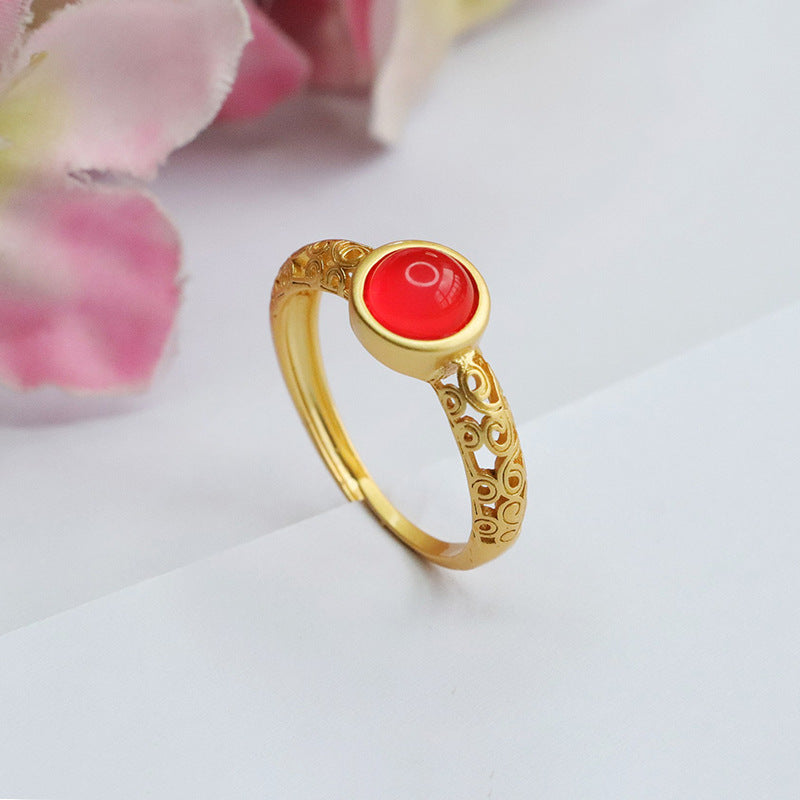 Natural red agate ring imperial chrysoprase ring ethnic style MN3110601