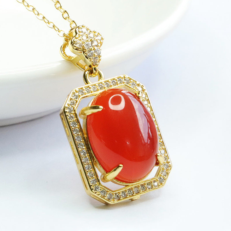 Red Agate Square Pendant Pigeon Egg Chrysoprase Necklace MN3072003