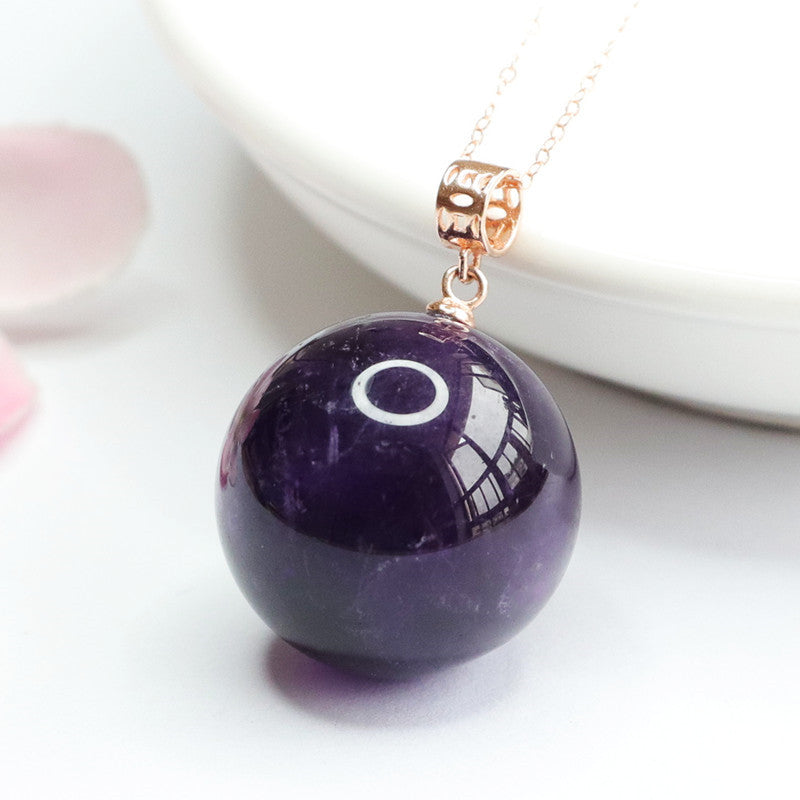 S925 silver set with natural amethyst ball pendant necklace jewelry accessories CB2042520 