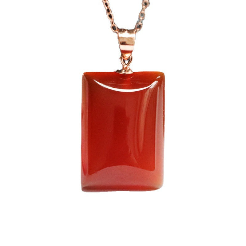 S925 silver inlaid with red agate pendant chalcedony brand welfare MN2091521