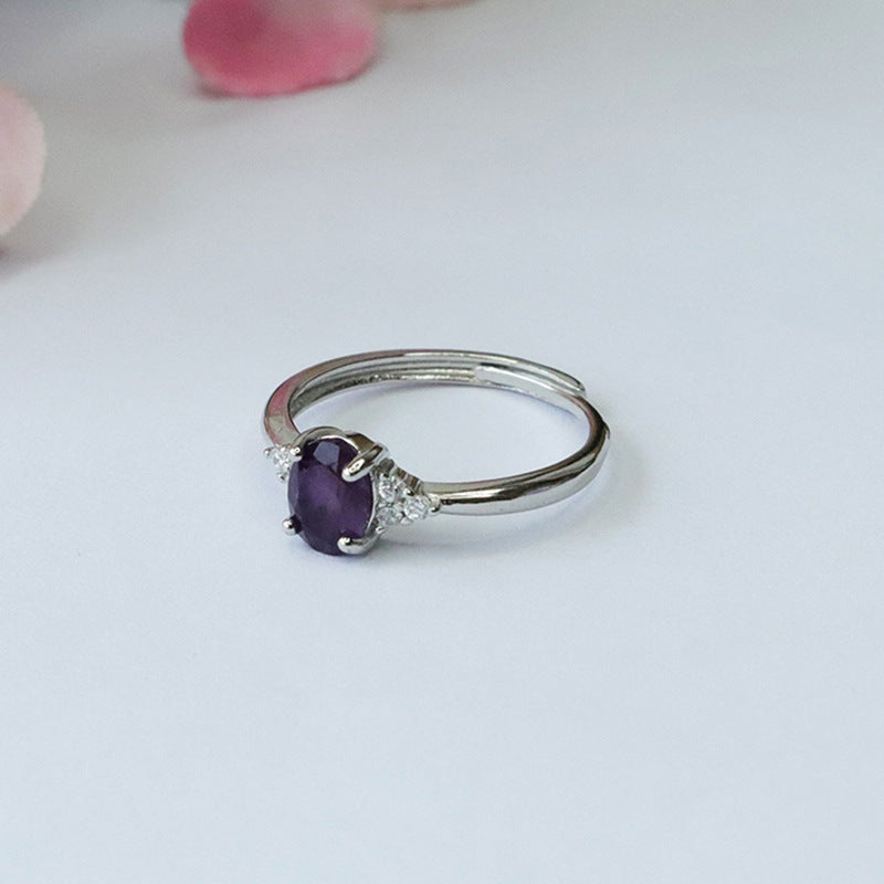 Natural Amethyst Ring Purple Colorful Jewelry Ring Retro Jewelry CB3100103 