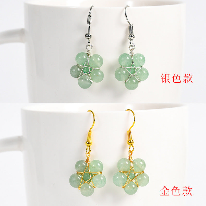 Natural crystal raw stone round beads flower jade earrings hand-wound hot-selling jewelry 