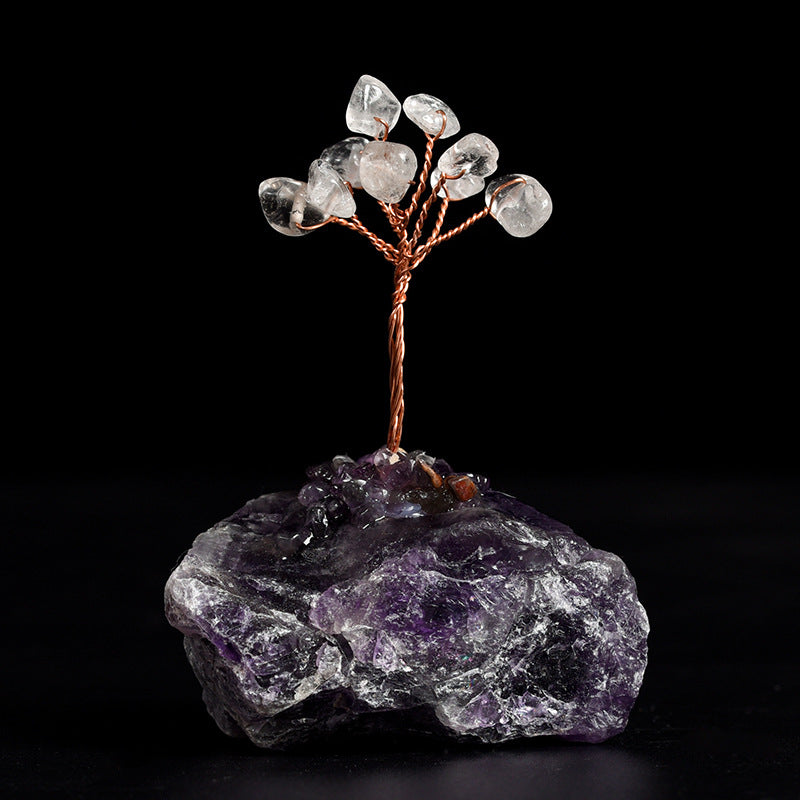 Rose quartz original stone base crystal tree ornaments handicrafts amethyst creative tree home office desk crystal tree ornaments 