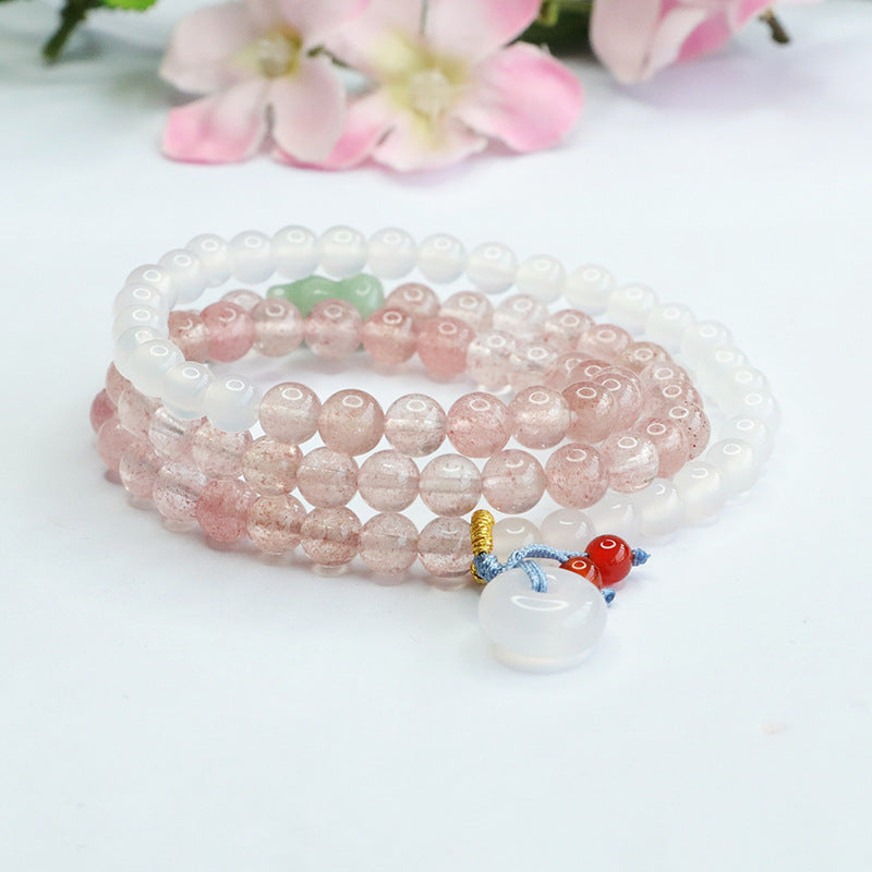 Natural strawberry crystal bracelet with multiple circles of lychee jelly chalcedony safety buckle bracelet factory wholesale CB3022407 