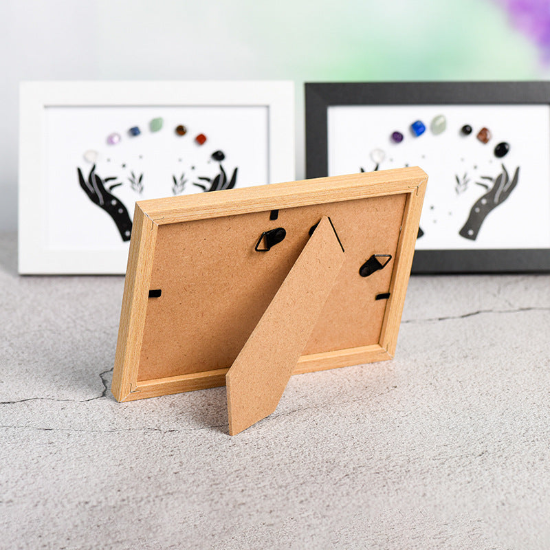 Hands Colorful Raw Stone Crystal Wooden Picture Frame Placement for Moving to a New Home Wooden Picture Frame Home Furnishings 