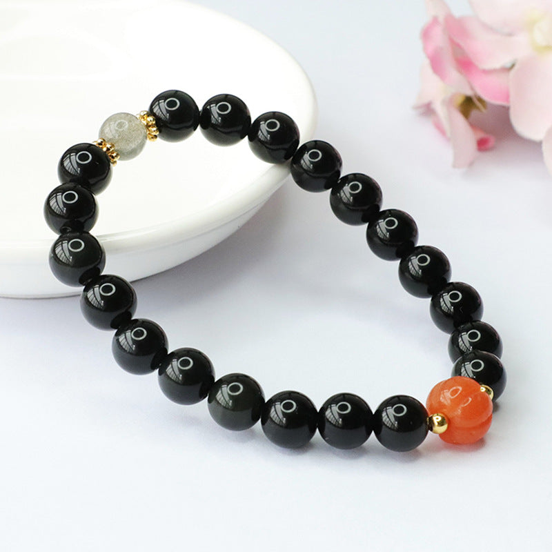 Rainbow Eye Obsidian Bracelet Cat's Eye Crystal Gold Silk Jade Bracelet CB3091602 