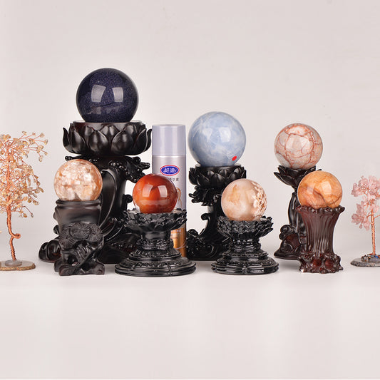 Crystal ball resin base lotus swivel base imitation wood carving lotus lamp craft carvings home office ornaments 