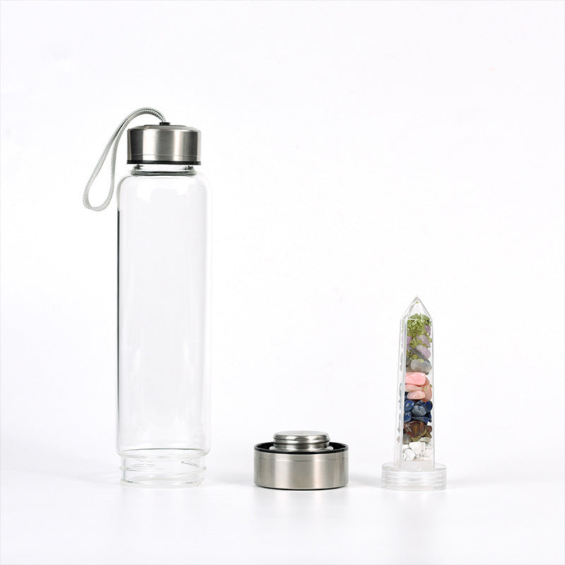 Factory direct sales small mouth water cup portable two-end natural crystal gravel plastic crystal pillar glass cup 