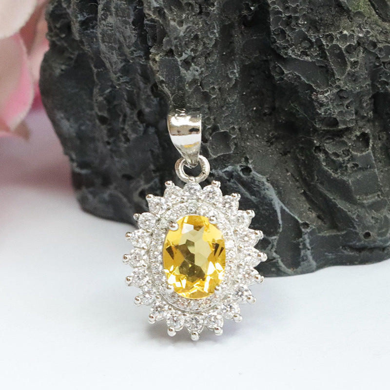 Natural citrine pendant full of diamonds sunflower necklace women's jewelry CB3112308 