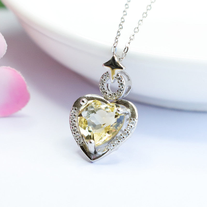 S925 silver set with natural citrine pendant love collarbone necklace supply CB2082008 