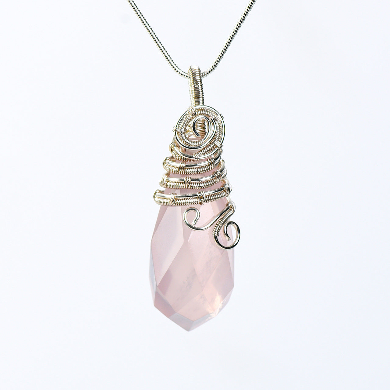 Natural crystal raw stone pendant wrapped around silk European and American pink and white amethyst fluorite high-end crystal pendulum necklace accessories 