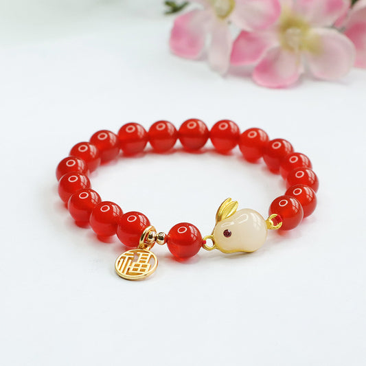 Natural Agate Rabbit Bracelet Red Agate Year of the Rabbit Bracelet Jewelry Jewelry MN2121408