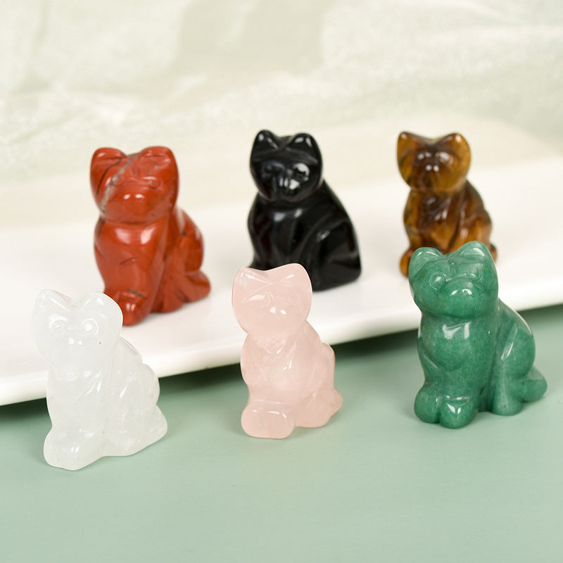 1.5-inch cat ornaments, natural crystal raw stones, semi-precious stone carvings, handicrafts, desktop jade