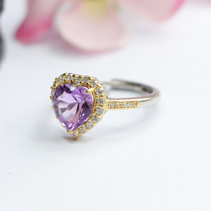 Natural S925 silver inlaid amethyst ring live ring jewelry CB2120134 