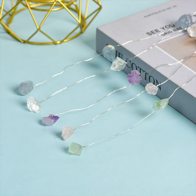 Natural raw stone transparent crystal colorful shining night light color-changing street stall night market gift ring luminous toy 