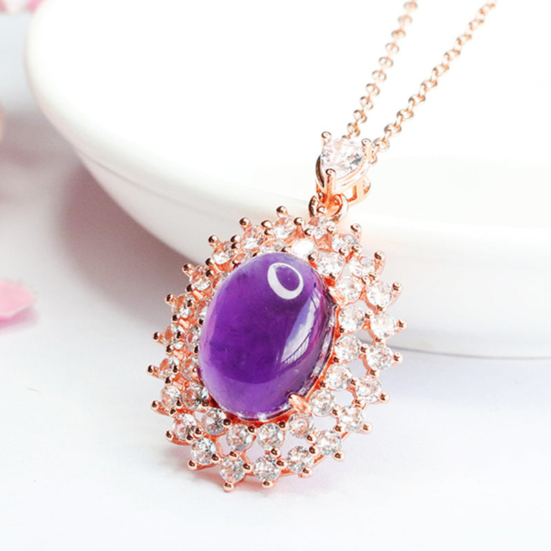 Natural Amethyst Pendant Purple Gemstone Necklace Women's Fashion Jewelry CB3082908 