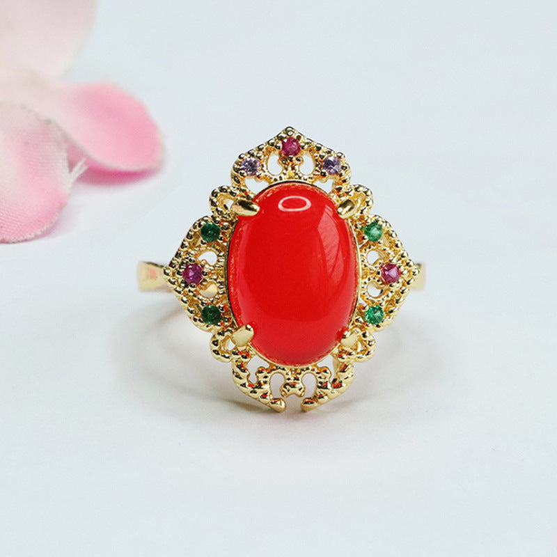 Ice chrysoprase ring red agate ring ring palace style MN4012605