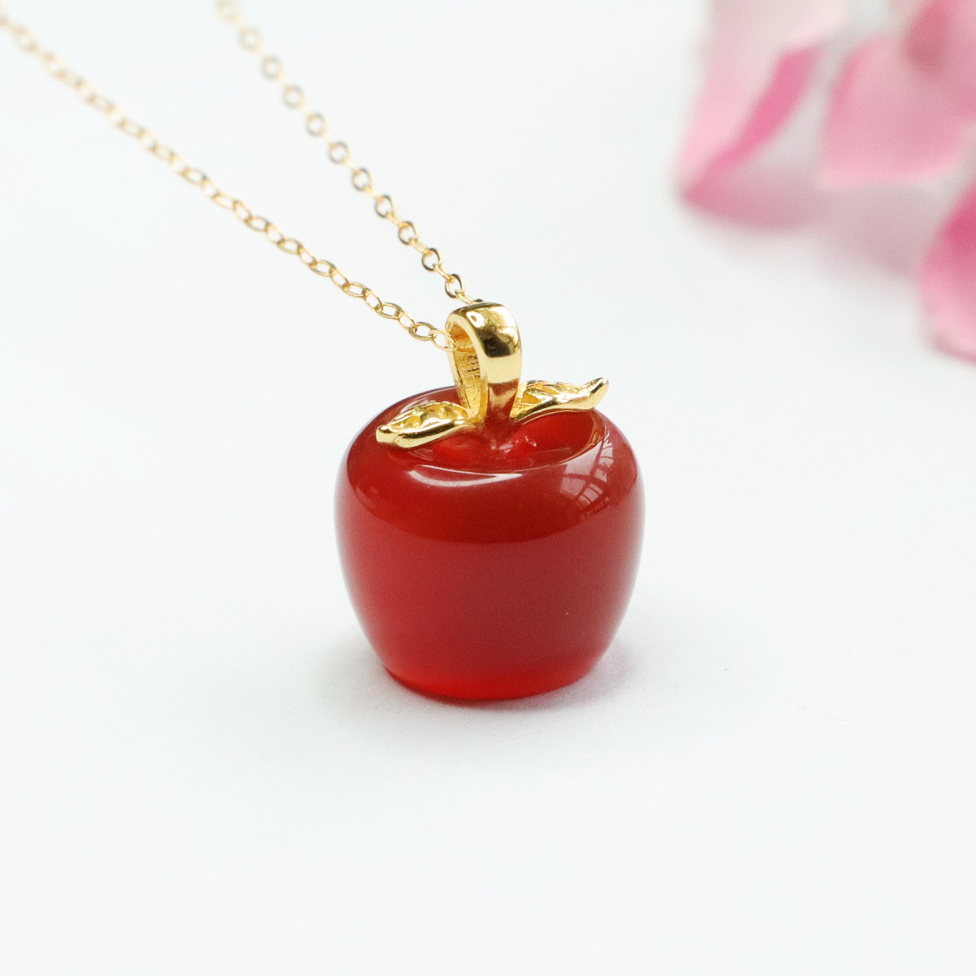 S925 silver set with natural red agate apple pendant necklace jewelry MN2120607