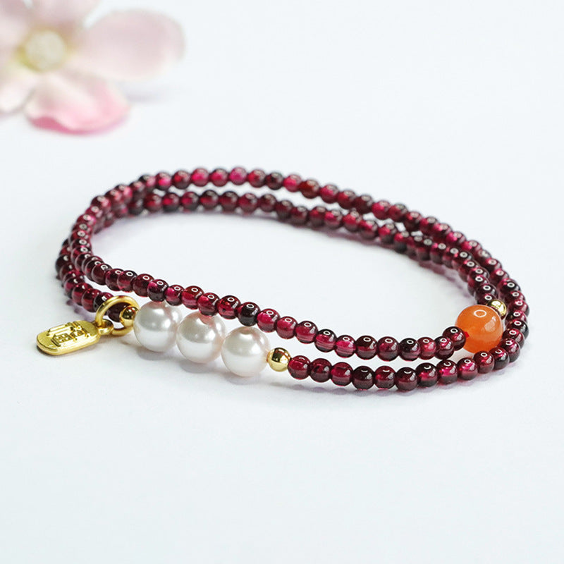 Natural Garnet Bracelet Women's Stone Crystal Double Circle Bracelet CB4052104 