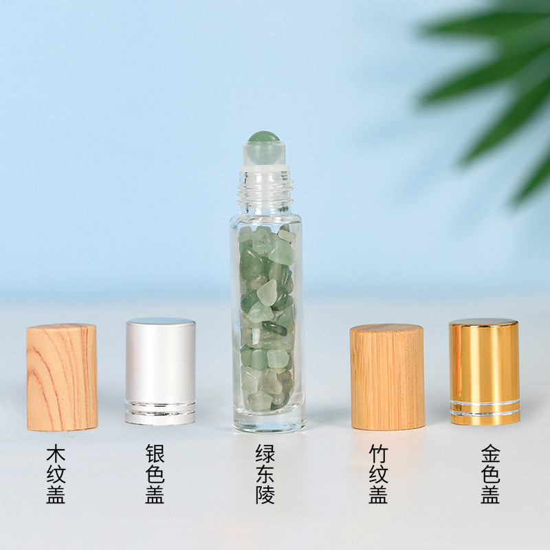 Manufacturer's hot-selling spot 10ml wood grain cap essential oil rolling ball bottle perfume bottle crystal gravel jade rolling ball bottle 