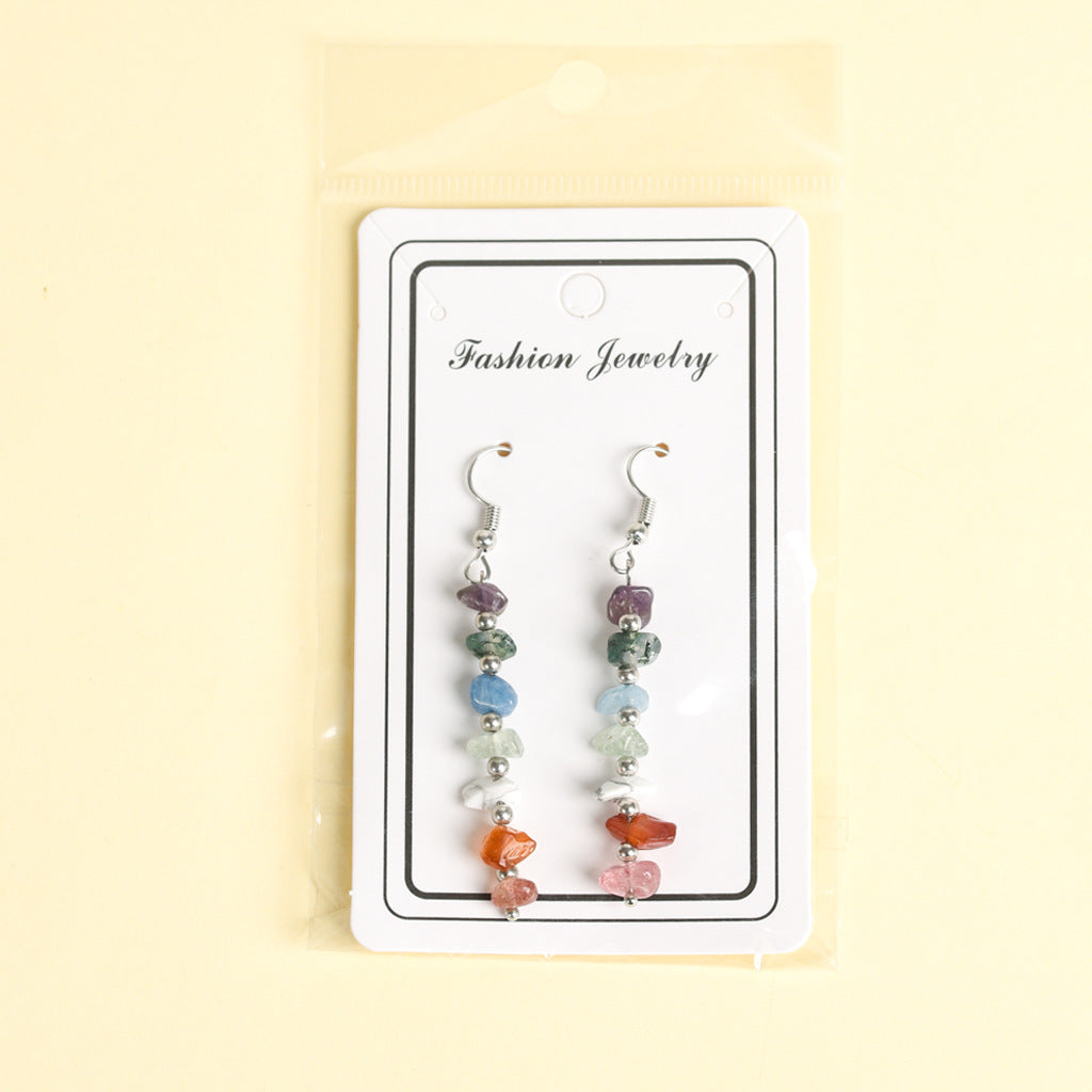 Hot selling natural crystal mixed colorful gravel earrings creative simple women's handmade earrings 