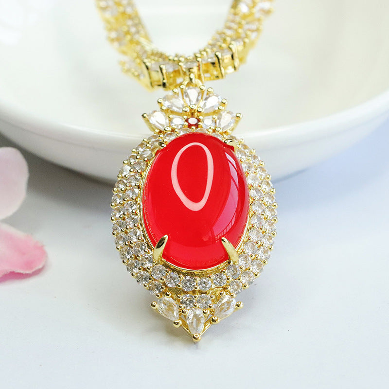 Natural red agate necklace carnelian full diamond necklace women's jewelry MN4031306