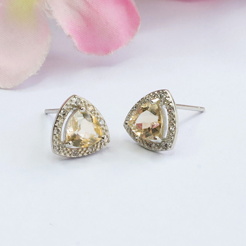 Natural Citrine Earrings S925 Silver Needle Earrings Crystal Colorful Jewelry CB3102907 