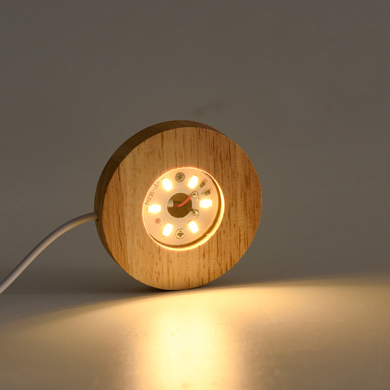 Solid wood luminous crystal ball base LED crystal round wooden USB interface hollow log square lamp holder 