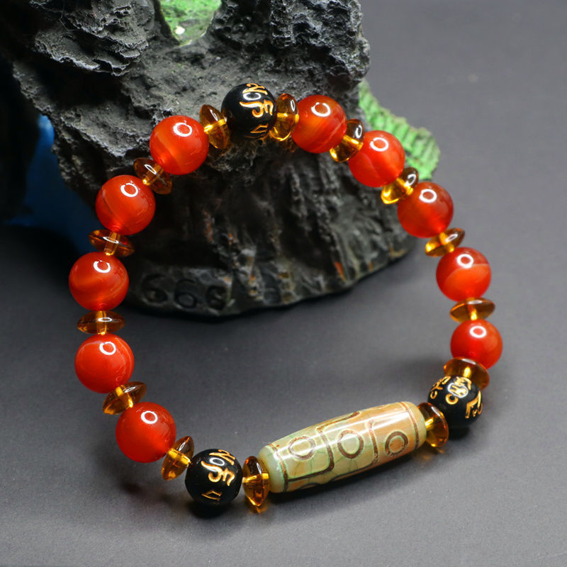 Dzi bead bracelet six words motto red agate bracelet chalcedony MN1122562