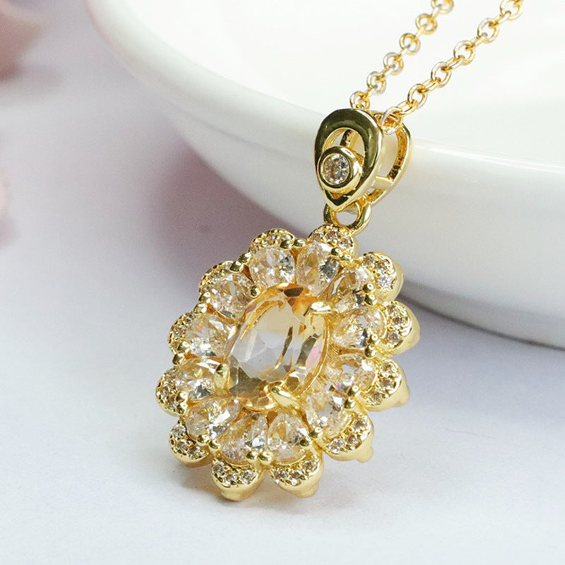 Natural citrine pendant sunflower crystal necklace pendant for women CB3080113 