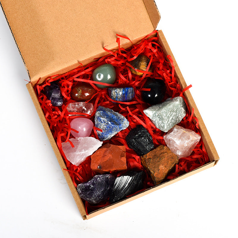 17 crystals best-selling raw stone tumbled stone Christmas set box white crystal rose quartz festive gift interior decoration 