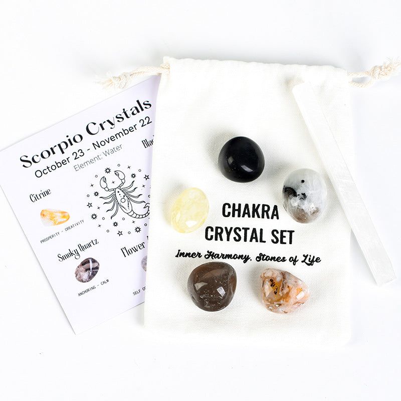 Twelve Constellations Crystal Raw Stone Hot Selling Raw Stone Tumbled Stone Set Festive Gift Indoor Ornament Set Gift Box 