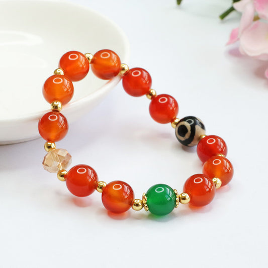 Natural red agate bracelet three-eye dzi beads chalcedony diy bracelet MN2062302