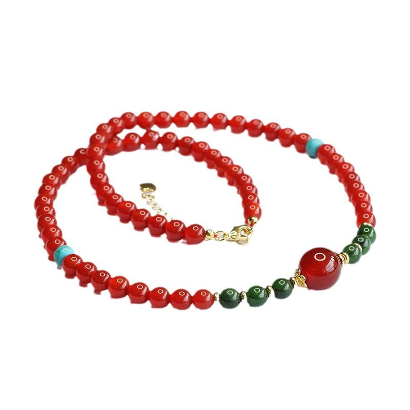 Natural red agate necklace and Hetian jade jasper hanging chain women's national fashion jewelry MN4062901